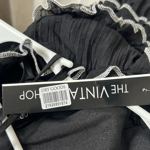 The Vintage Shop Black Mini Dress with White Ties - Picture 3 of 8